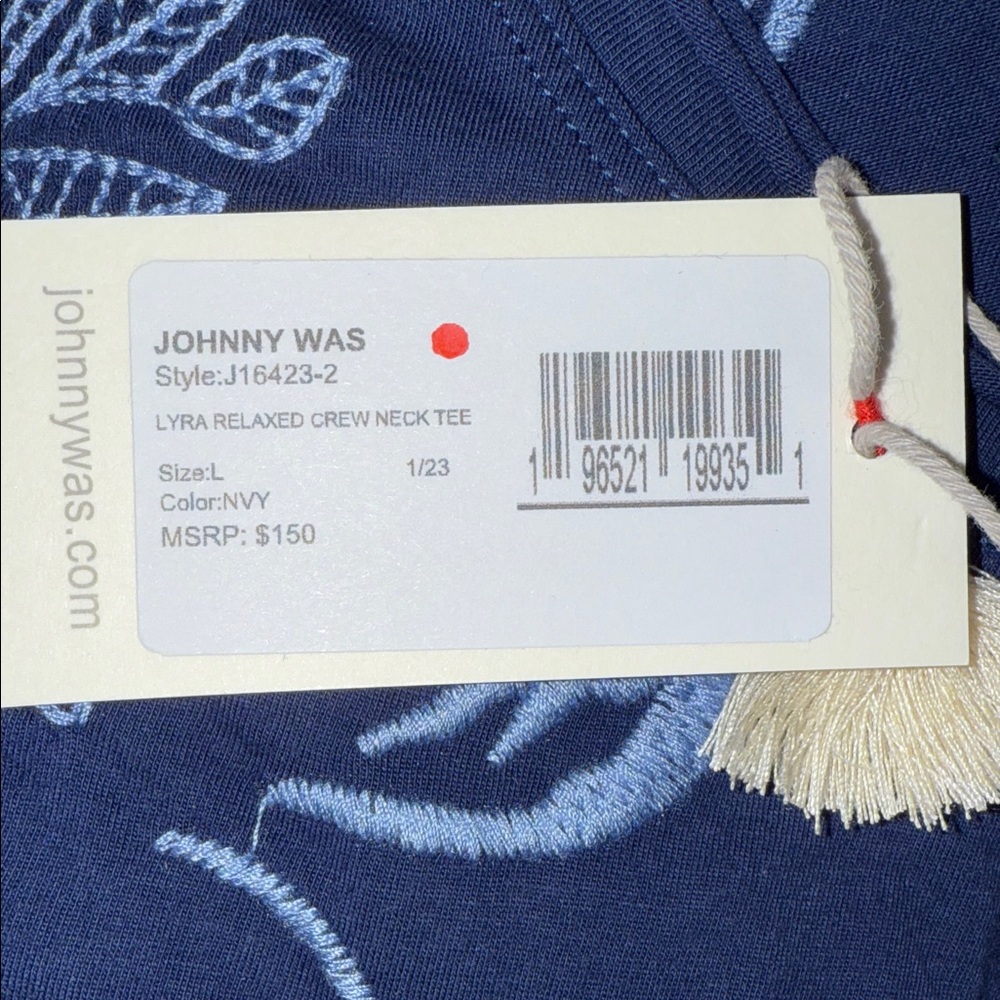 Johnny Was Lyra Relaxed Crew Neck Blue Floral Embroidered Short Sleeve Tee Sz L - Picture 5 of 5